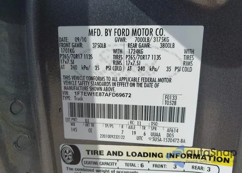 2010 Ford F-150 Xl/Xlt z USA, uszkodzony, nr VIN 1FTEW1E87AFD69672